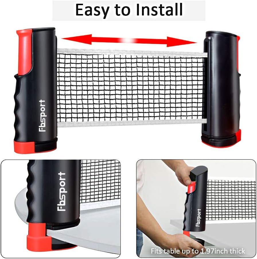 FBSPORT Ping Pong Paddle Set, Portable Table Tennis Set with Retractable Net, 2 Rackets, 6 Balls and Carry Bag for Children Adult Indoor/Outdoor Games, Black : Sports & Outdoors