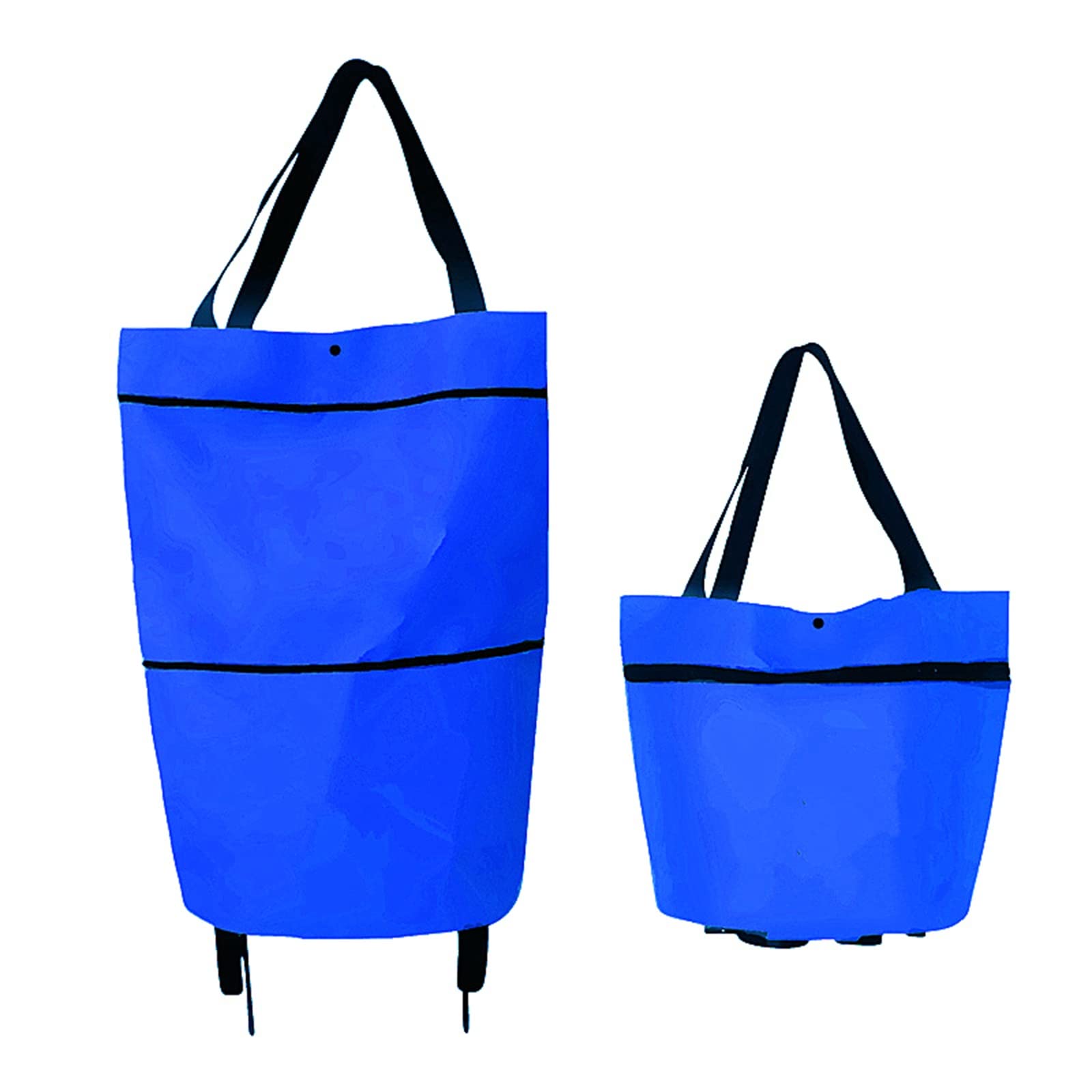 Photo 1 of 2 in 1 Foldable Shopping Cart 2025 New Foldable Shopping Bag Carts with Wheels Portable Rolling Tote Shop Bag with Wheels Waterproof Trolley Collapsible Grocery Shop Tote Carts (Blue)