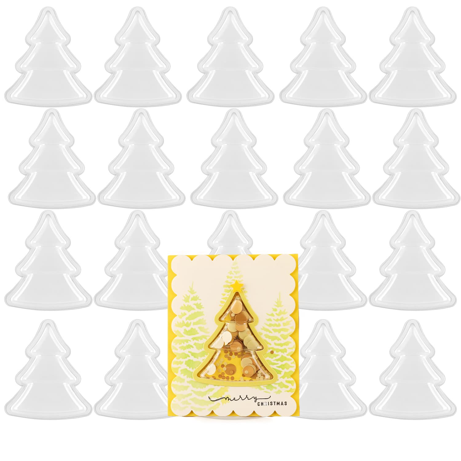 20PCS Christmas Tree Shape Dimensional Shaker Domes Coordinate 3-3/8"Tall for Shaker Card Making DIY Scrapbooking Plastic Clear Puffy Shaker Covers,Shaker Window Blister for Shaker Card Making