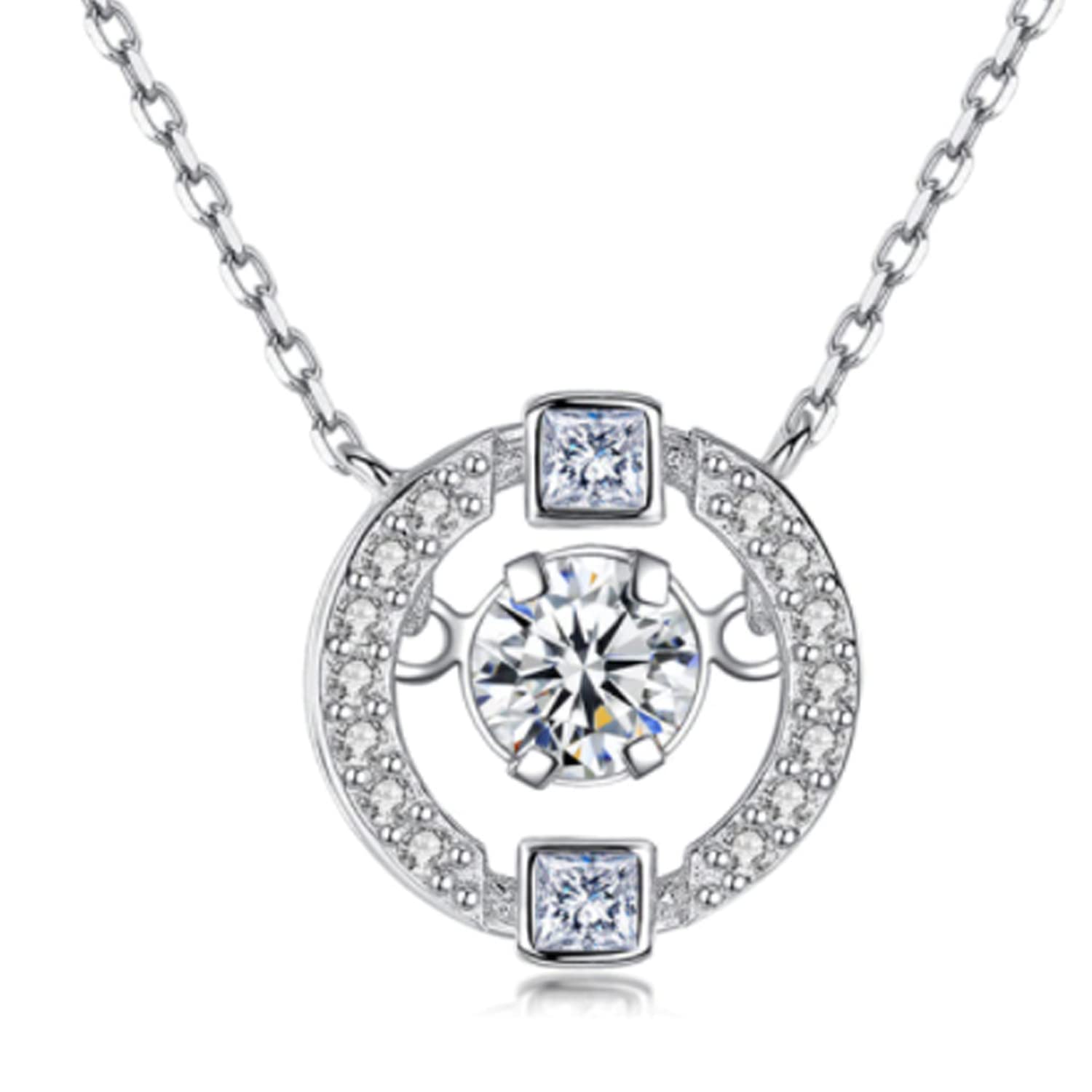 IzuBizu Womens 925 Sterling Silver White Round Diamond Pendant Beating Heart Wedding Engagement Crystal Eye Anniversary Mother's Day Necklace