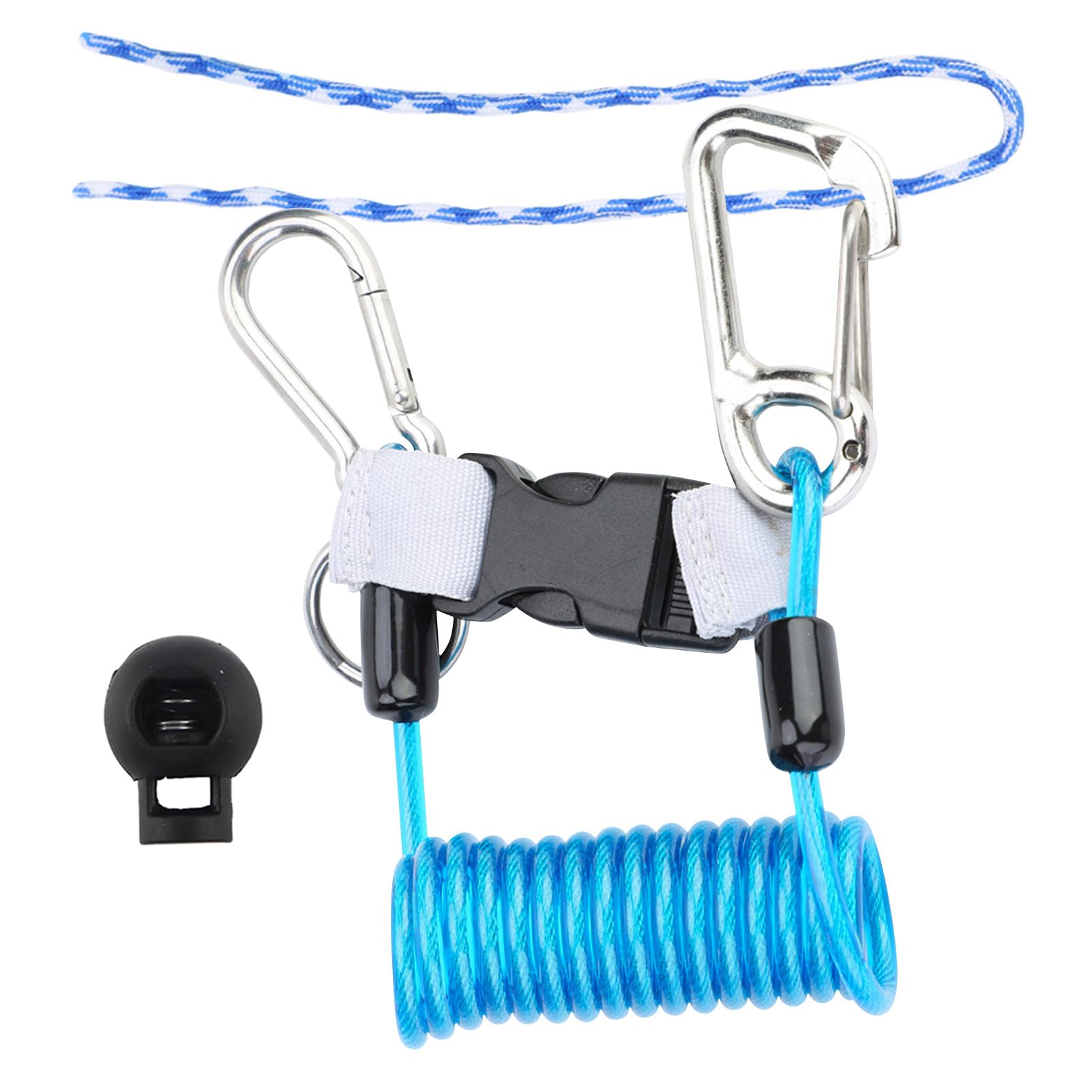 Agatige Scuba Diving Lanyard, Stainless Steel Diving Camera Lanyard Spring Coiled Lanyard, Heavy Duty Diving Lanyard Clip with Strap Quick Release Buckle for BCD, Cameras, Diving Torch (Blue)