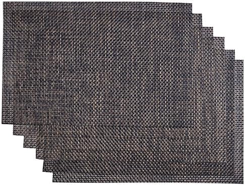 Placemats Set of 6,JIAY Crossweave Woven Vinyl Placemat Washable Table Mats (Black Gold)