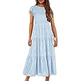 YOVION Flower Girls Dress Elegant Ruffle Sleeve Smocked A Line Tiered Flowy Wedding Guest Maxi Dresses for 6-12 Years