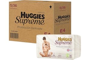 Pañal Huggies Supreme, unisex con 36 pzs, etapa 4, para bebés de hasta 9 a 12 kg. Único clinica y dermatologicamente probado