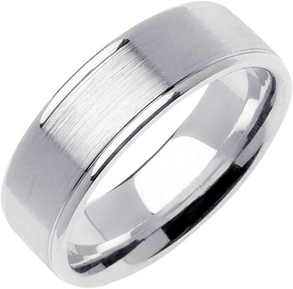 14K White Gold Traditional Top Flat Men's Comfort Fit Wedding Band (7mm)