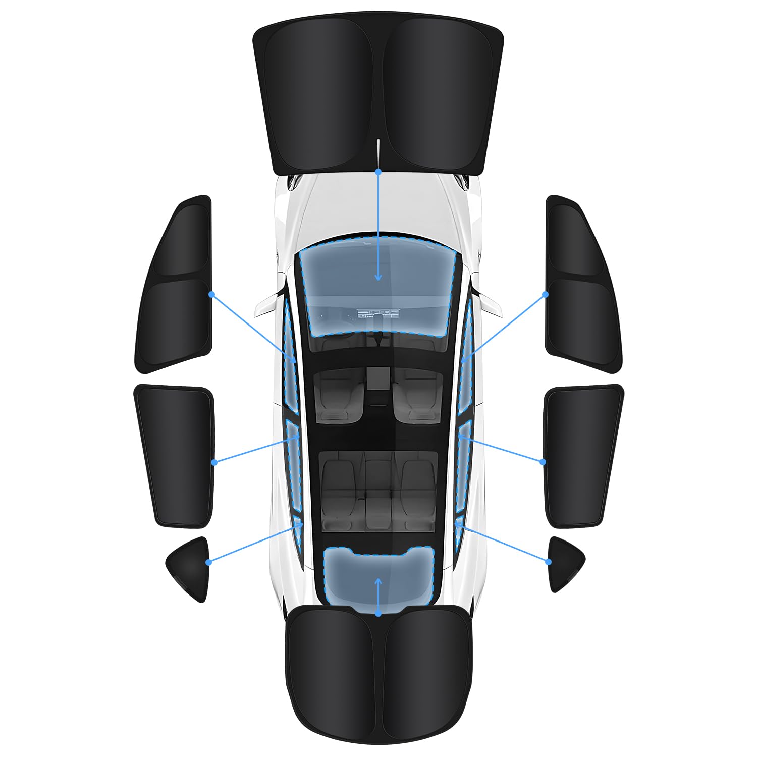 Photo 1 of 8PC Tesla New Model Y Juniper 2025-2026 Window Privacy Sunshade,2 in1 Ice Crystal Car Reflective Visor for Tesla Model Y Juniper All Window Front Windshield Side Window Accessories Outdoor Camping