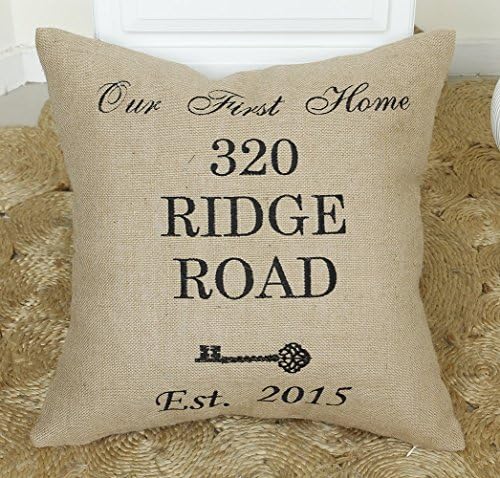 DecorHouzz Personalized New Home Address Burlap Pillow Cover Embroidered Pillow Cases Housewarming Gift Wedding Bridal Registry Dorm Decor