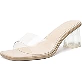 vivianly Women's Low Block Heels Sandal Square Open Toe Chunky High Heels Slip on Heeled Sandals Mules Slide for Party Wedding Dress Shoes