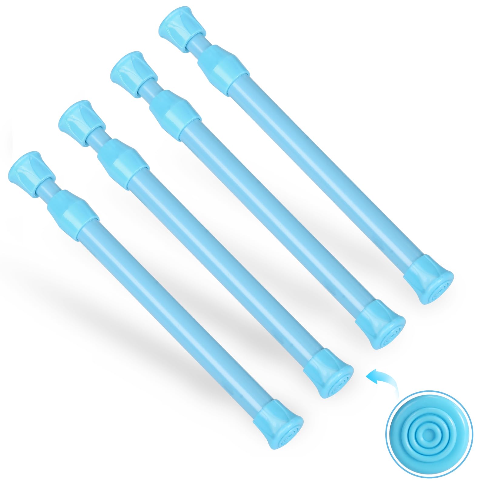4Pcs Tension Rod, Goowin 18-28 cm Tension Rods for Windows, No Drilling Rustproof Spring Adjustable Tension Curtain Rod for Doors, Windows, Wardrobe Bars, Drying Support Rods (Blue)