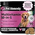 Pet Honesty Multivitamin Dog Supplement, Glucosamine Chondroitin for Dogs, Probiotics, Omega Fish Oil, Dog Supplements & Vitamins, Dog Vitamins for Skin and Coat Allergies, (Chicken 90 ct)