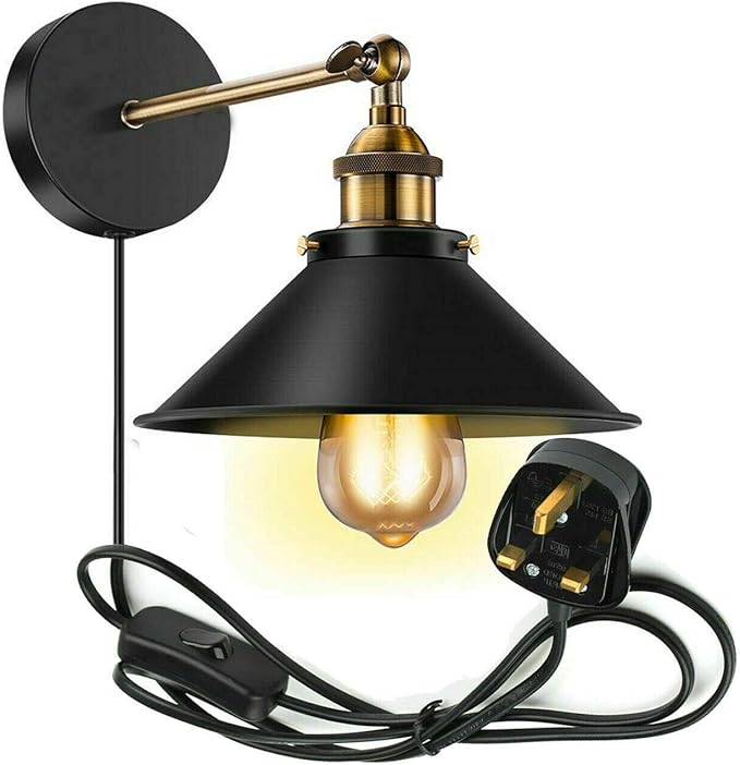 Adoture Plug in Socket Wall Light Wall Light Fitting Black Sconce Lamp