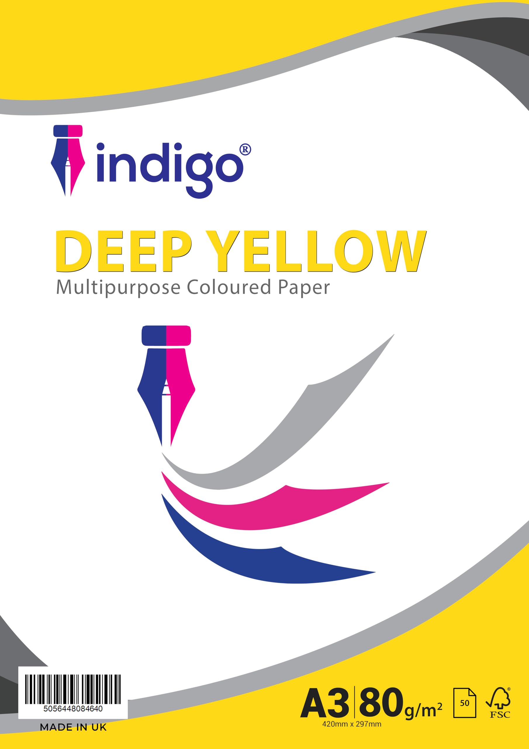 Indigo® A3 80gsm Coloured Paper Origami Assorted Multi Colour Paper for Art & Craft Sheets (Medium Deep Yello, 50 Sheets)
