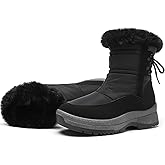 XRH Women's Black Waterproof Snow Boots Winter Mid Calf Fur Lined Boots for Women Non-Slip Fuzzy Platform Booties for Cold Weather