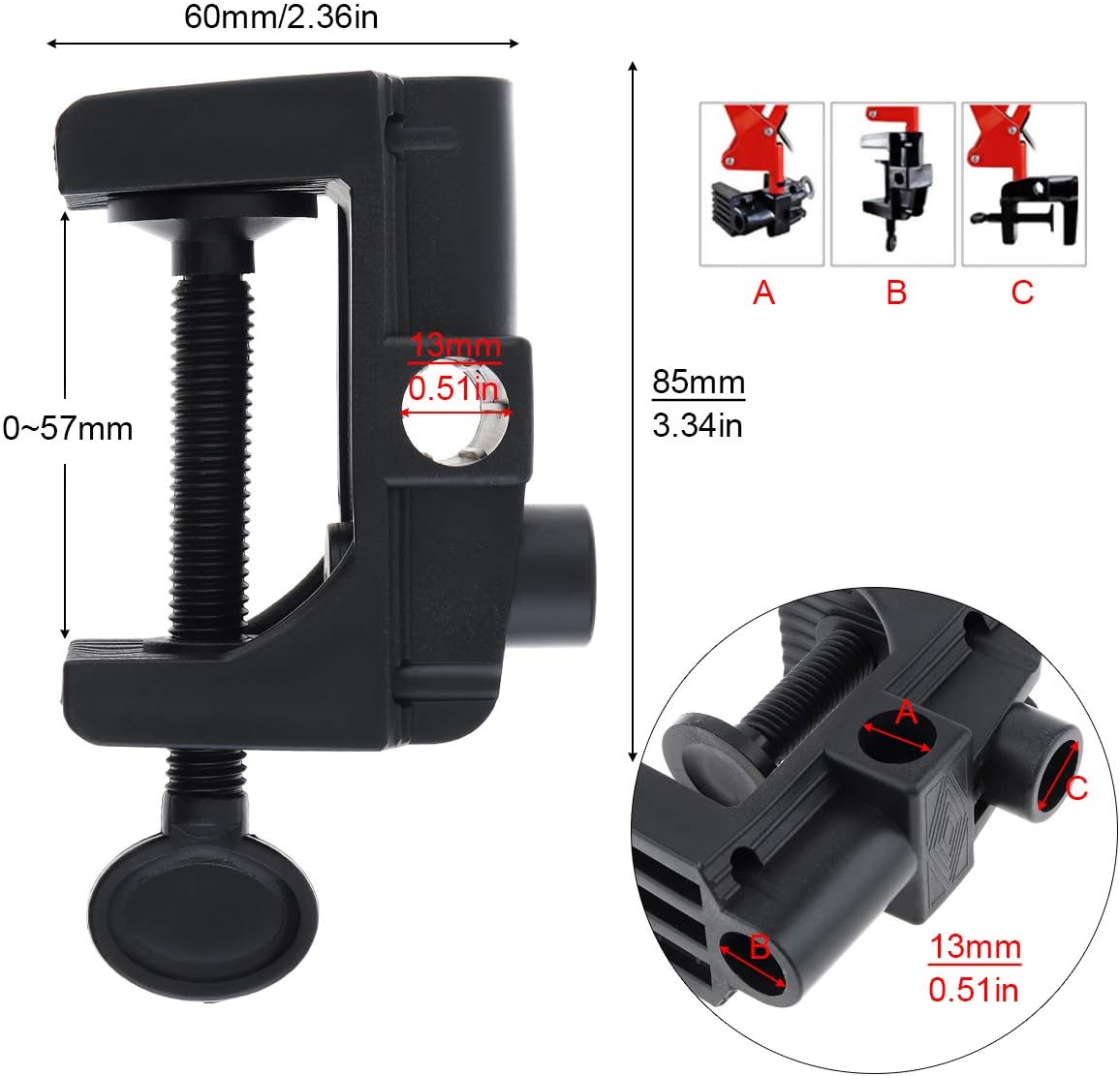 OriGlam Desk Mount Clamp, Multi-Function Clamp for Mount Stands Sturdy C-clamp for Cameras Lights, Hooks, Black / Black - Image 5