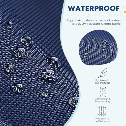 joomie Egg Swing Chair Cushion Replacement Waterproof 120x84x18 cm Thicken Outdoor Patio Hanging Basket Chair Cushions Removable Pad with Ties for Garden Cocoon Egg Hammock Chair, Blue 26