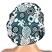 Women’s Surgical Scrub Hat Nurse Ponytail Adjustable Euro Bouffant Gray Teal Floral DK Scrub Hats