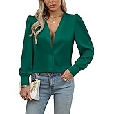 Blouses for Women Business Casual Tops Satin Silk V Neck Long Sleeve Button Down Shirts Work Blouses