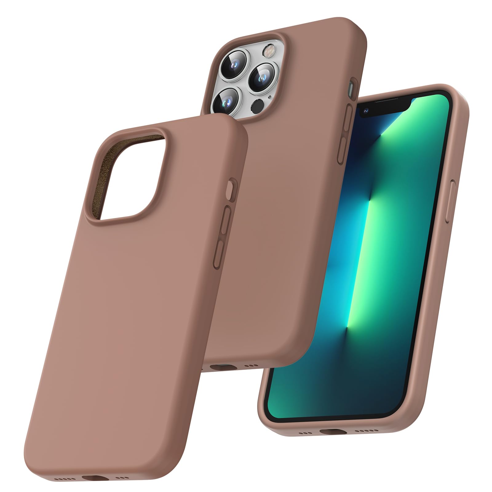 TOCOL Silicone for iPhone 13 Pro Max Case 6.7-Inch, Liquid Silicone Multi-Color Slim Silky-Soft Touch Anti-Scratch Shockproof Protective Phone Cover, Light Brown
