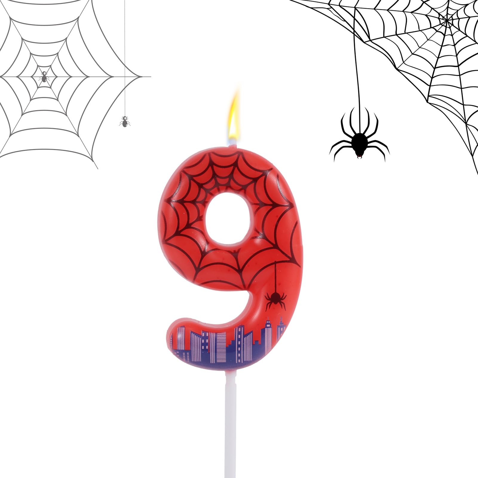 Photo 1 of Spider Birthday Number Candle, Wax Spider Web Number Candle Cake Topper Decoration for Birthday Party Theme Party Supply (9)