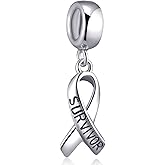 Survivor Ribbon Charm for Pandora Bracelets 925 Sterling Silver Pendant Beads Breast Cancer Awareness Gifts for Women
