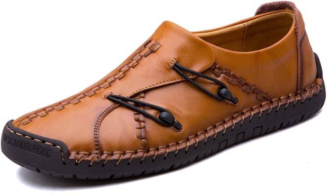 men's hand stitching stylish soft sole slip on loafers casual leather shoes