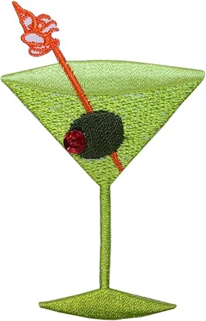 Amazon Com Id 1964 Un Martini Con Parche De Oliva Vidrio Alcohol Bordado Hierro En Applique Arte Manualidades Y Costura