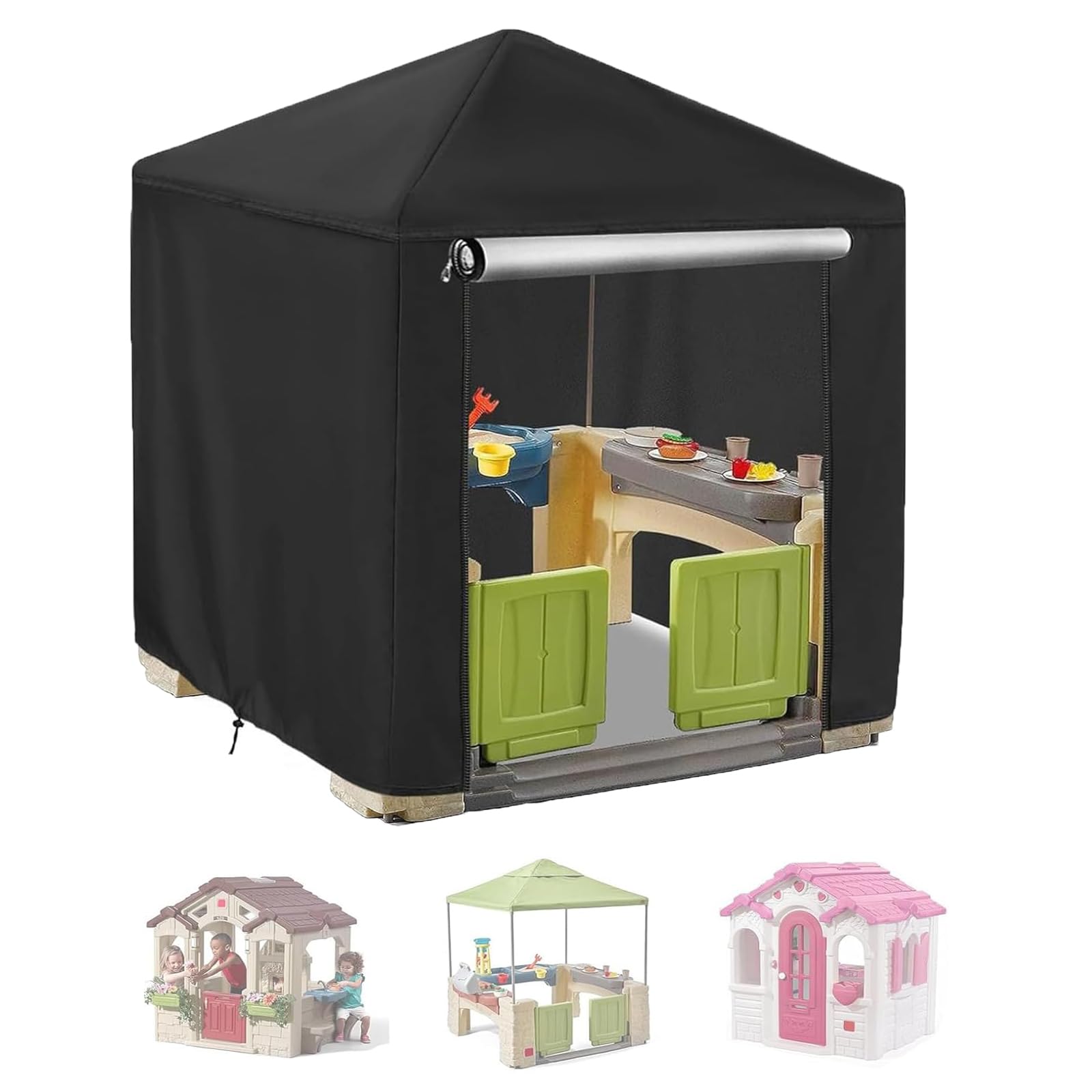 Rilime Outdoor playhouse cover, 420D Waterproof playhouse covers keeps the kids playhouse dry and clean Double stitched seam, All-Weather protector ( Heavy duty oxford fabric ) (125x125x147cm)
