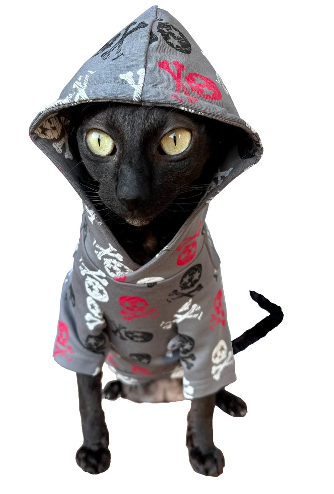Kotomoda Cat's Hoodie Sculls in Grey 100% cotton for Sphynx and naked cats (Medium) — image 1