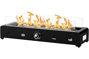 Onlyfire 28'' Tabletop Fire Pit Table, Propane Gas Firepit Bottom Mounted for Table with Umbrella Hole, Glass Wind Guard and Lava Rock, Outdoor Rectangular Smokeless Fireplace