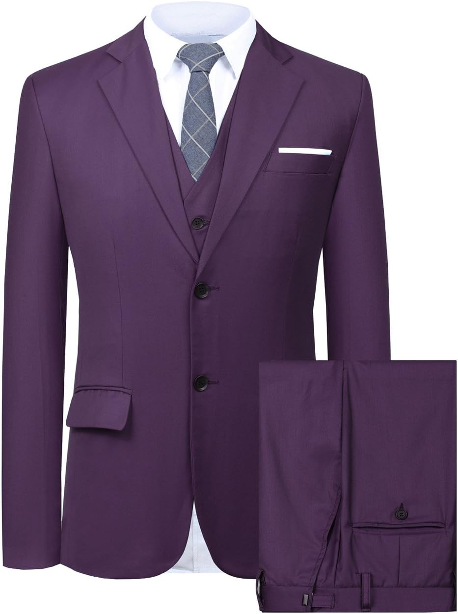 Hanayome Men's Slim Fit Suit Blazer Jacket Tux Vest & Trousers 3-Piece Suit Set