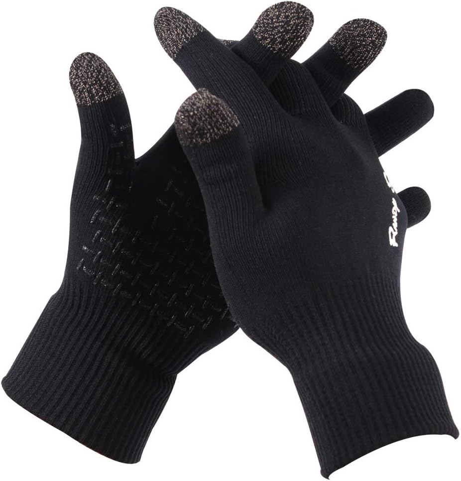 RANDY SUN Outdoor Gloves, Premium Waterproof Cycling Gardening Nylon Windproof Fasion Gloves-Black, Medium