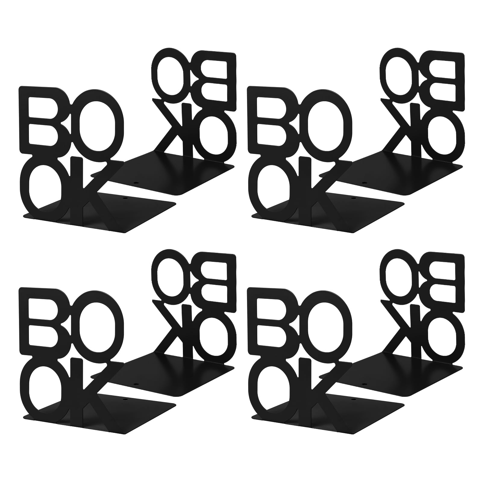4 Pairs Metal Book Ends, MSDADA Bookends Heavy Duty, Book Ends for Shelves, Book Holder for Office School Home Decorative, Book Shelf Holder Bookend Supports Book Stoppers(Black)