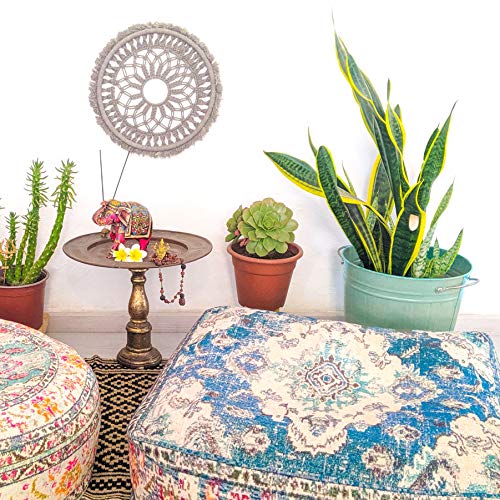 Mandala Life ART Bohemian Yoga Decor Pouf Ottoman - Stuffed - Round Meditation Pillow - Hand Printed Organic Cotton Floor Cushion - Thumbnail 2