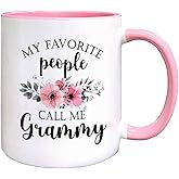 QASHWEY Grammy Coffee Mug, Grammy Gift, Grandma Coffee Mugs, Grandma Gifts, Mothers Day Mug Tea Cup Gifts for GrandmaGrammy, My Favorite People Call MeGrammy CoffeeCups Ceramic 11oz(Pink)