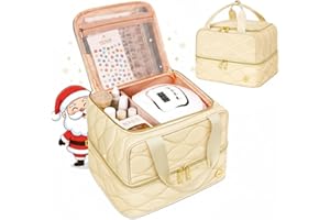 YOREPEK Nail Polish Organizer Case Holds 42+ Bottles (15ml/0.5 fl.oz), 2-Layer Nail Kit Bag with Compartments for Nail Supplies, UV Lamp, Nail Tech Organizers and Storage for Manicure Tools, Beige