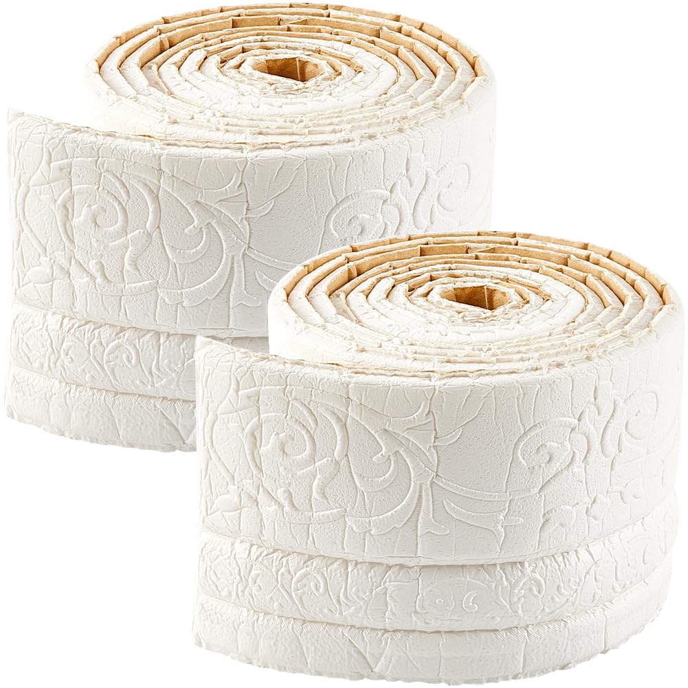 GORGECFAFT 2 Rolls 2.3mx10cm Mirror Edging Frame Lines Wall Base Ceiling Baseboard Crown Molding Peel and Stick White 3D Wall Edging Foam Flexible Wallpaper Border for Home DIY Furniture Home Decor