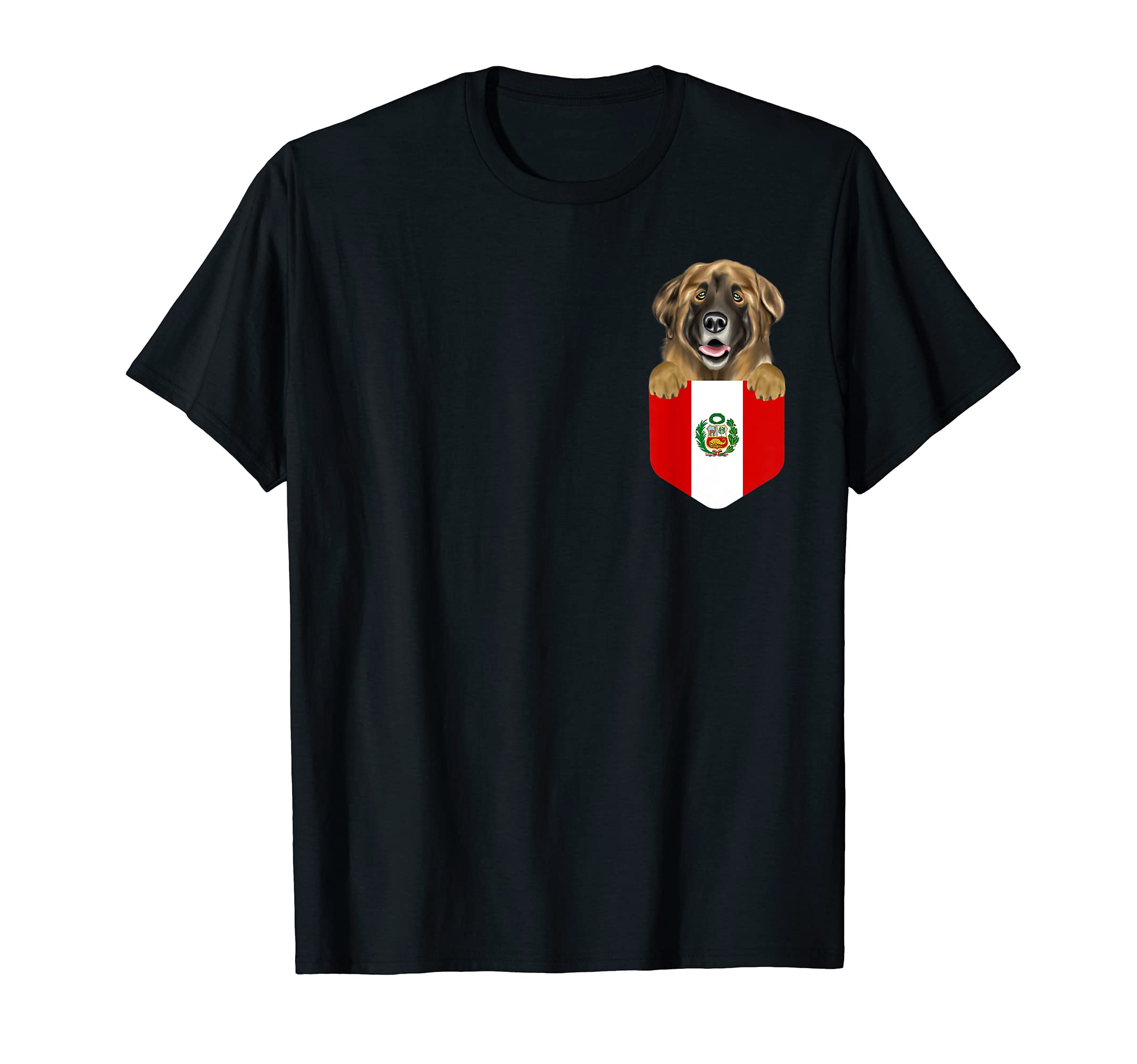Peru Flag Leonberger Dog In Pocket T-Shirt