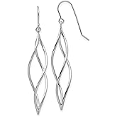10k White Gold Dangle Earrings for Women with Twisted Open Marquise Design, Lightweight Modern Drop Style, Minimalist Everyday Fine Jewelry, Elegant Long Fluid Shape for Classic Occasions 51x10 mm