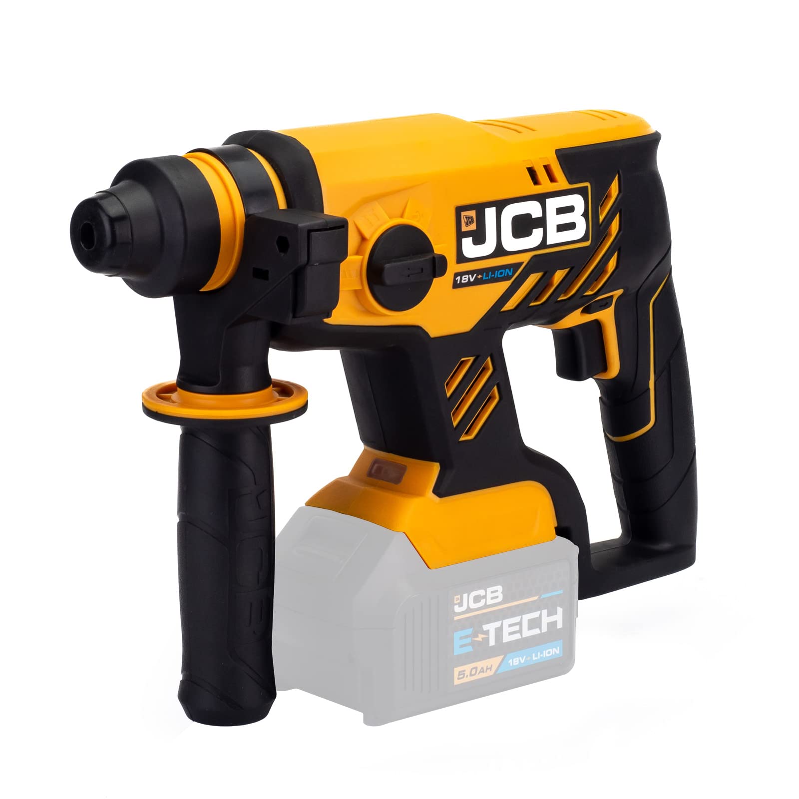 JCB 18v Brushless SDS Rotary Hammer Drill, Bare Unit, Multi - positional Side Handle, 4 - Functions, Rotary Stop Mode, 1400 RPM, 4-Function Performance 3 Year Warranty