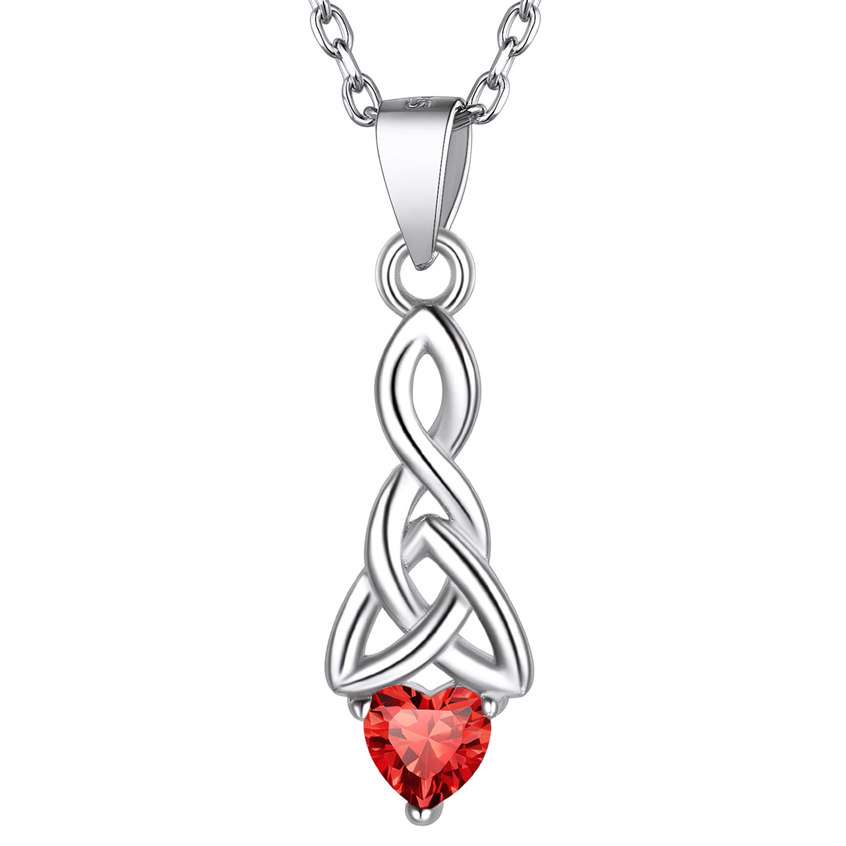Suplight Ruby Necklace for Women, Sterling Silver July Birthstone Celtic Knot Pendant, Irish Jewelry for Girls