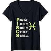 Womens Pisces Zodiac Sign Star Astrology Birthday Horoscope V-Neck T-Shirt