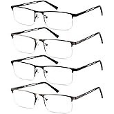 DILLY VISION 4-Pack Reading Glasses for Men,3.0 Blue Light Blocking Reading Glasses Mens Metal Readers with Spring Hinges Anti Glare/eye Strain
