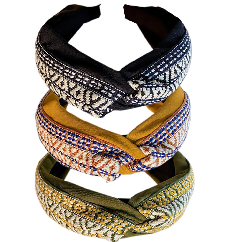 3PCS Headbands for Women's Hair Boho Wrap Tie Fashion Hairbands Elastic Twist Hair Scarf Pretty Bow Tie Hair Bands Wide Alice Hair Bands for Women Uk and Girls (Houndstooth13C)