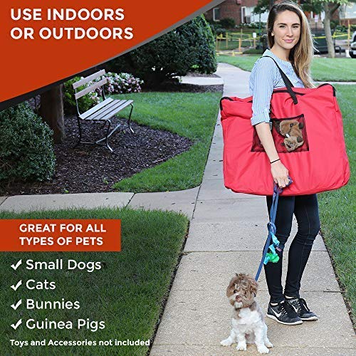 Pop Up Puppy Playpen 45-Inch for Travel, Indoor, Outdoor | Comfortable Mesh for Pets | Portable, Easy to Fold | Fun Features for Fur Parents | Safe and Secure with Removable Floor, Skylight, Windows