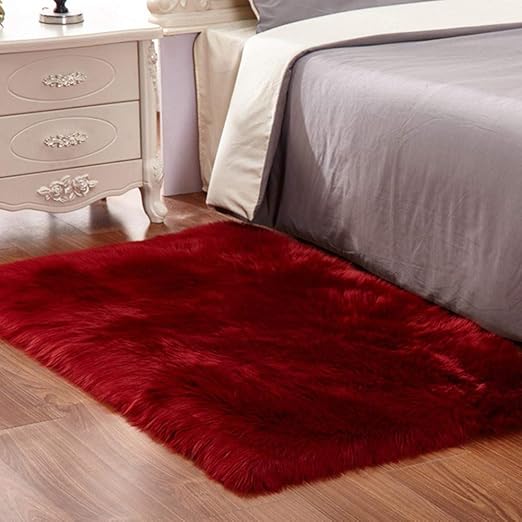 Amazon Com Super Soft Thick Fluffy Faux Sheepskin Area Rug For Living Room Bedroom Dormitory Home Decor Fuax Fur Shag Carpet 2ft X 6ft Burgundy Kitchen Dining