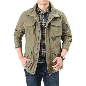 Men's Tactical Cargo Jacket Multi-Pocket Military Work Utility Jacket Windproof Outdoor Hooded Field Coat Outwear