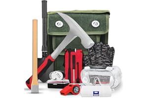 YTYLSJ 15 PCS Geology Rock Hammer Kit,Portable 23oz Hammer & Digging Chisel Backpack Set,Shovel, Magnifying Glass, Whistle, Goggles,Suitable for Rock Hunting, Gold Mining & Prospecting,Brick Stone Breaking