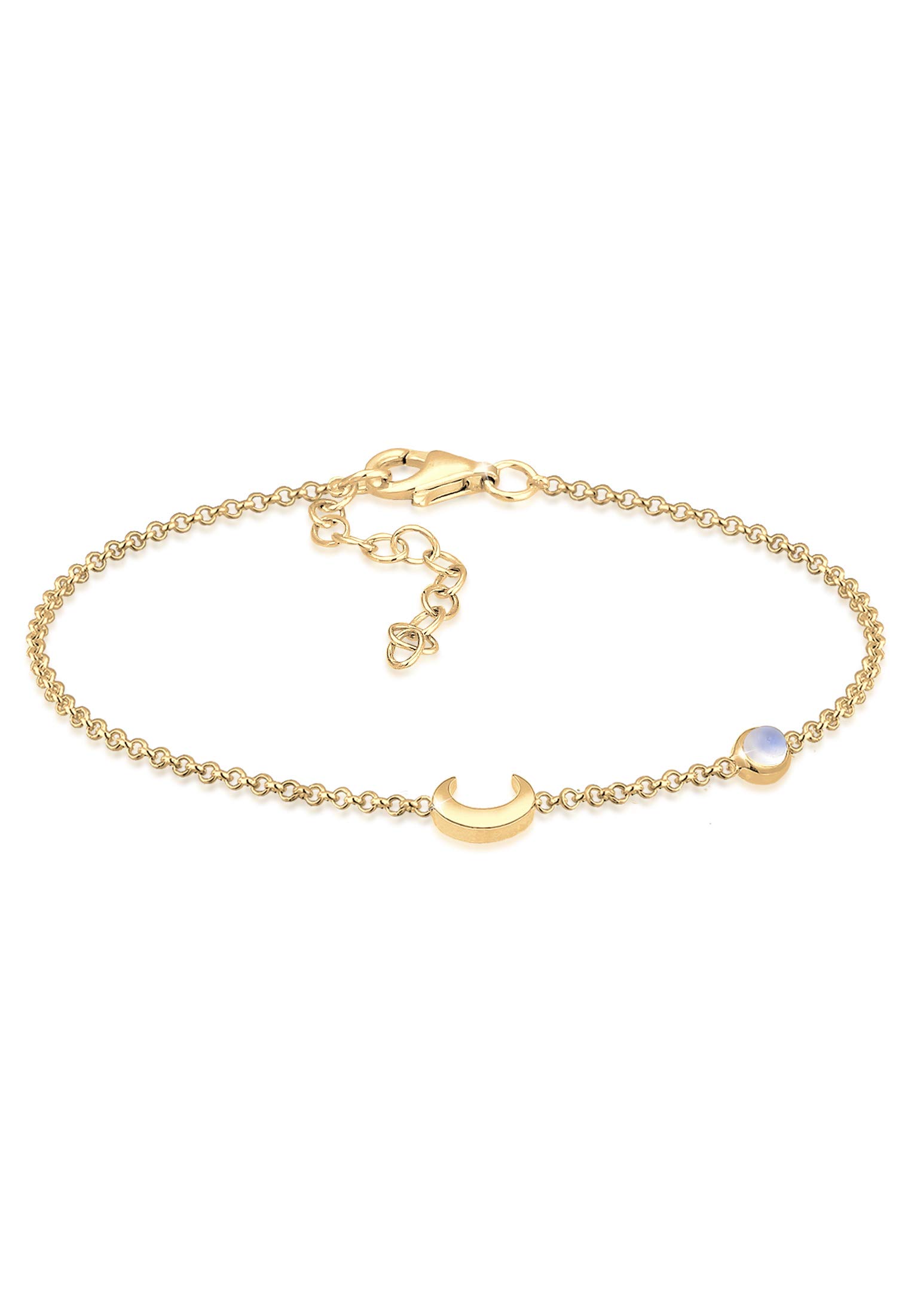 Elli Women's 925 Silver, Gold Plated Crescent Astro Moonstone Bracelet - 16cm length