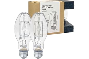 GRUOTVSZAK Protected MP100/U/MED 100 Watt Metal Halide EDX17, Medium Base(E26), Dusk to Dawn Bulb, 4000K, 9200 Lumen, Ballast ANSI Code M90 Clear Bulb 2 Pack