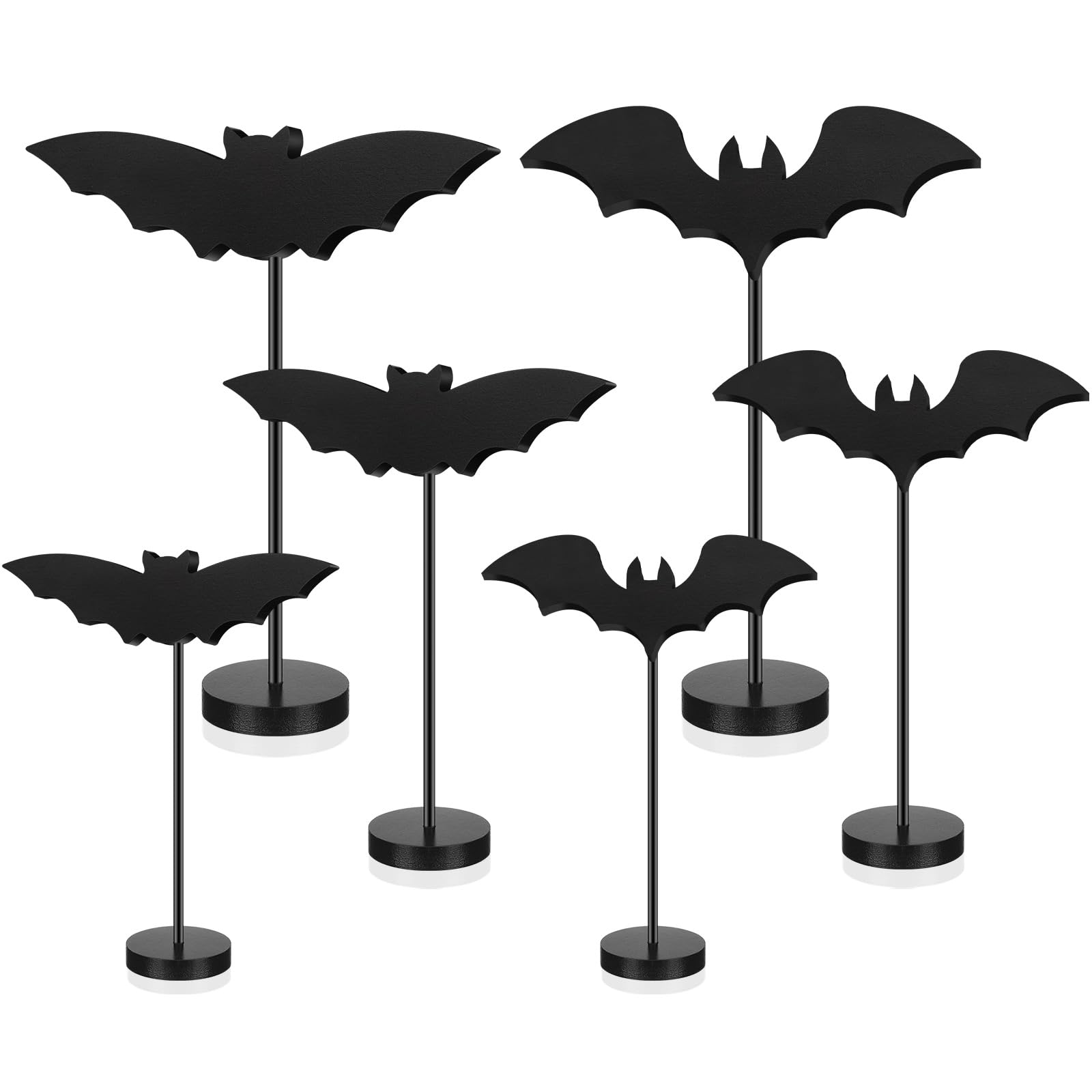 Photo 1 of Geetery 6 Pieces Halloween Table Decorations Tall Standing Bat Decor Wood Sign Block Wooden Bats Centerpieces Rustic Tabletop Home Table Topper Sign for Halloween Party Favor Home Room Decor(Black)